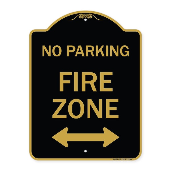 Signmission Fire Lane W/ Bidirectional Arrow, Black & Gold Aluminum Architectural Sign, 18" x 24", BG-1824-23990 A-DES-BG-1824-23990 - main